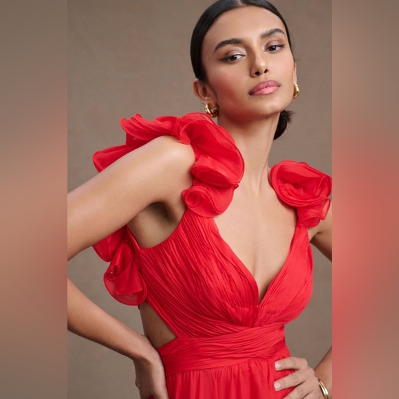 MAC DUGGAL INDY /LEENA ruffle tiered cut-out back chiffon gown / dress - Picture 9 of 16